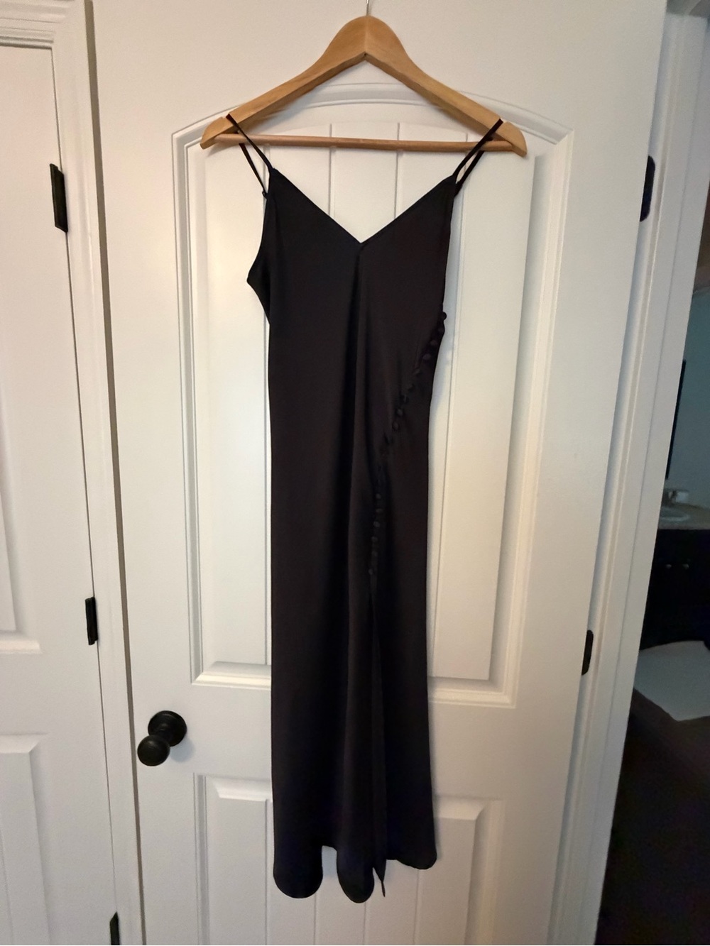 Banana Republic Black Slip Maxi Dress with Side Button Accents